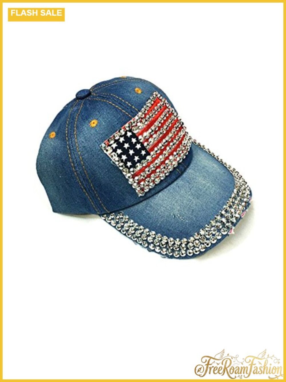 Adjustable Denim Cotton Baseball Cap Glitter US Flag Sport Summer Hat